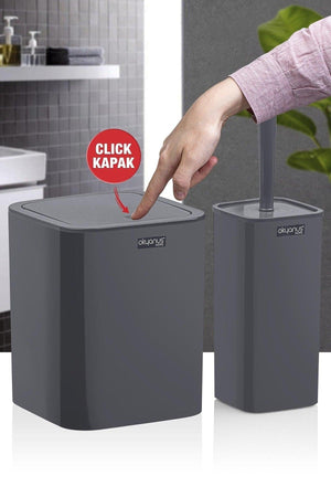 Anthracite Click Cover Square 2 Wc Bucket And Brush Set - Swordslife