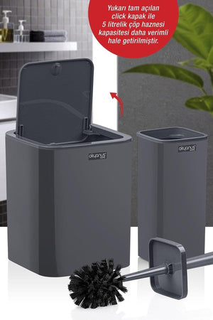 Anthracite Click Cover Square 2 Wc Bucket And Brush Set - Swordslife