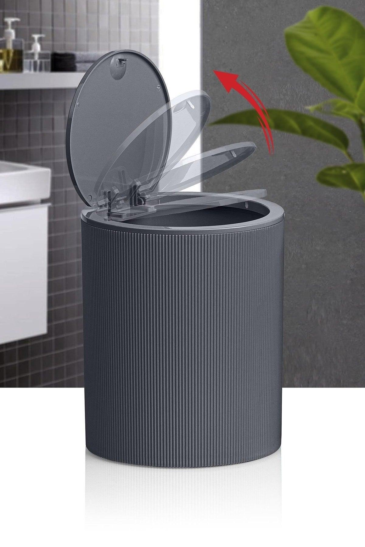 Anthracite Click Lid Striped Round Trash