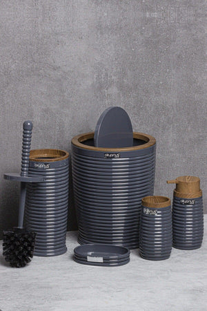 Anthracite Elegans Wooden Patterned Bathroom Set of 5 - Swordslife