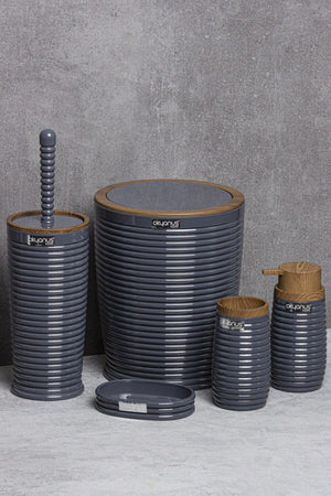 Anthracite Elegans Wooden Patterned Bathroom Set of 5 - Swordslife