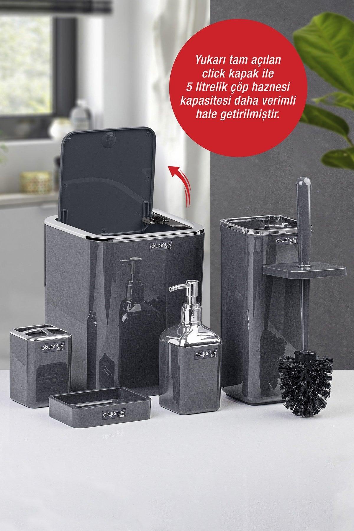 Anthracite Square Chrome 5 Pcs Bathroom Set