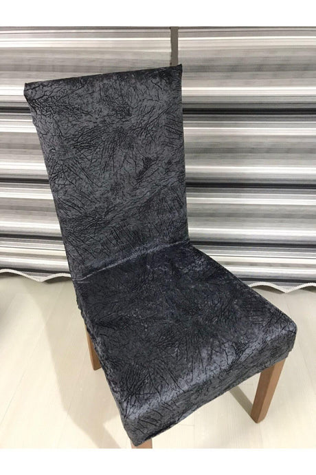 Anthracite Color Vein Patterned Velvet Standard Chair Cover1 Piece Elastic Single Cover - Swordslife