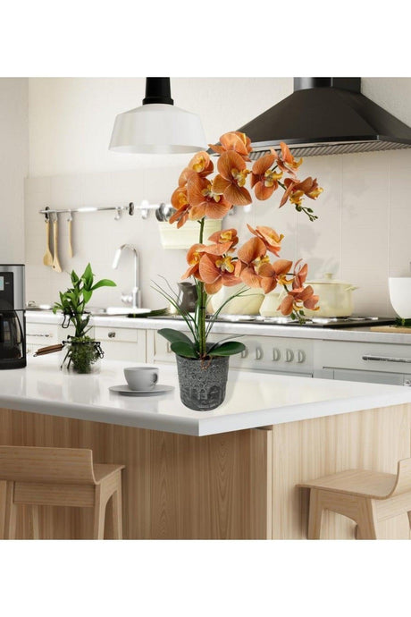 Artificial Flower 2 Salmon Wet Orchid Ceramic Pot Orchid 60cm - Swordslife