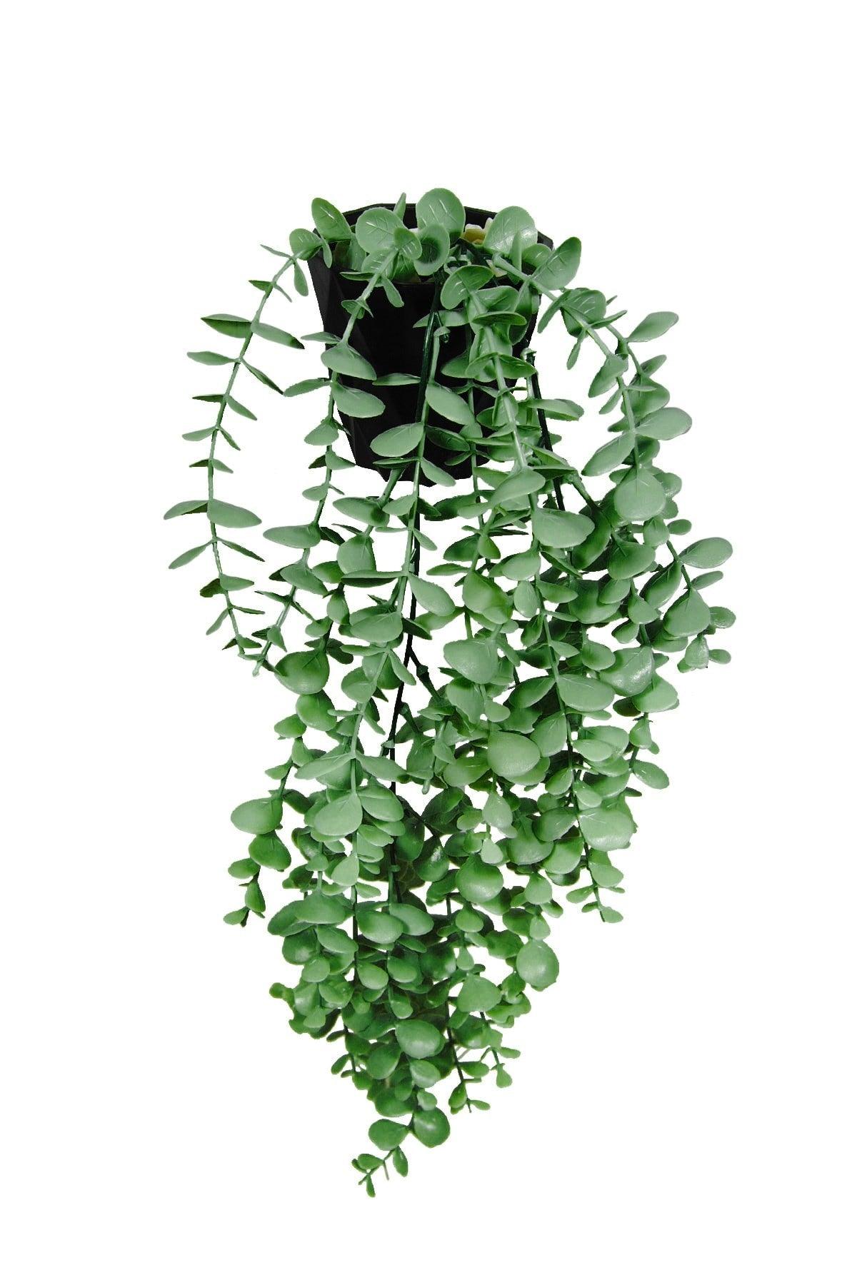 Artificial Flower Diamond Green Eucalyptus Pendant Lamp In Black Pot - Swordslife