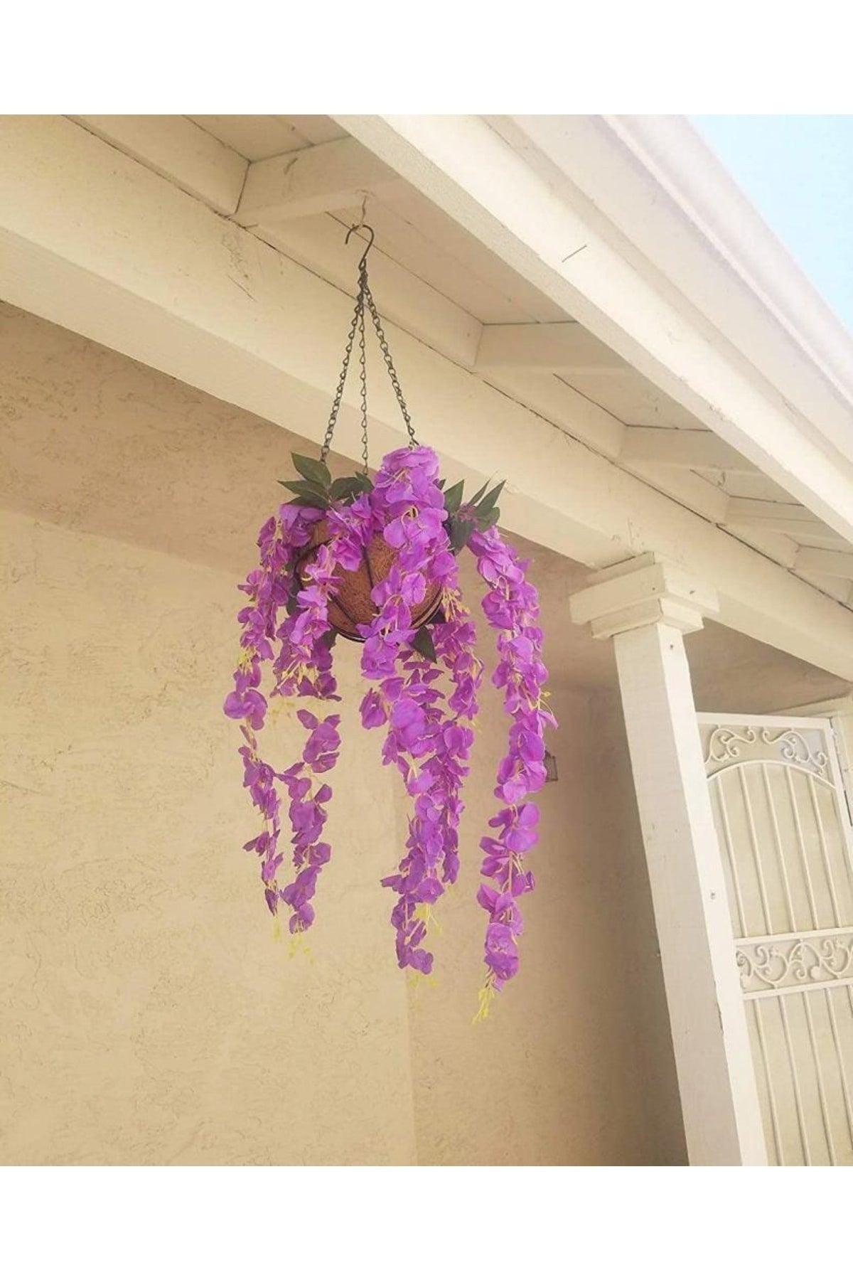 Artificial Flower Hanging 4 Branches Acacia 70cm Lilac - Swordslife