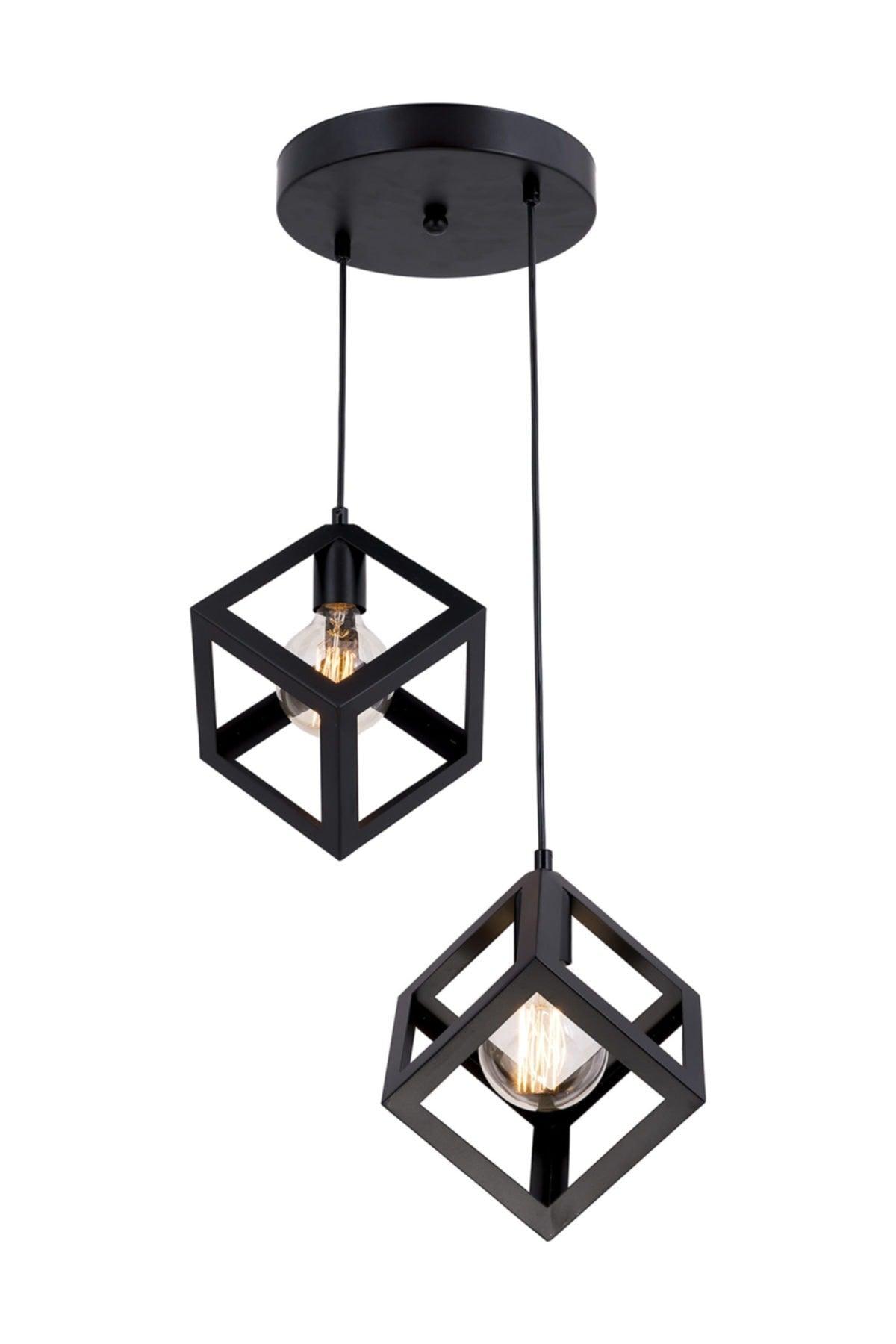 Arvis Cube 2-Piece Black Pendant Chandelier - Swordslife