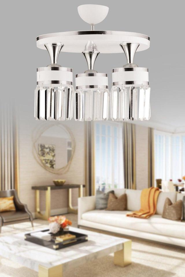 Aslı 3 Piece Crystal Stone Profonyer White Chrome Gilded Modern Luxury Chandelier - Swordslife