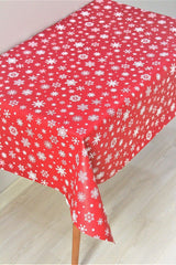 Lined Erasable Pvc Oilcloth Table Cloth Red Snowflake - Swordslife