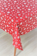 Lined Erasable Pvc Oilcloth Table Cloth Red Snowflake - Swordslife