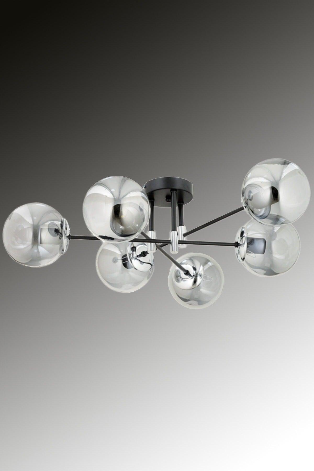 Asya 6 Modern Smoked Globe Glass Plafonier Chandelier - Swordslife