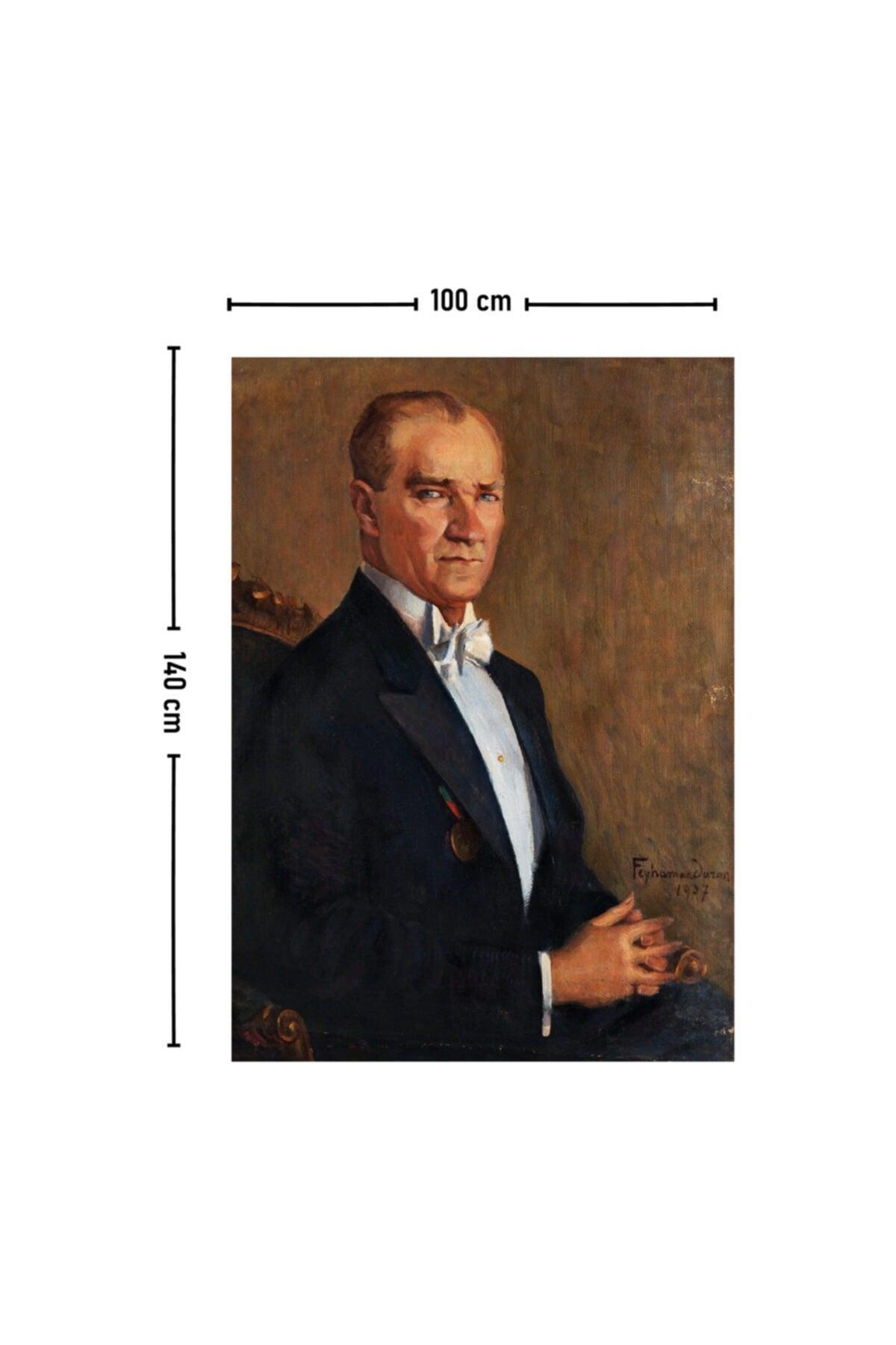 Atatürk Portrait Feyhaman Duran Wall Covering Carpet 140x100 Cm-70x100 Cm - Swordslife