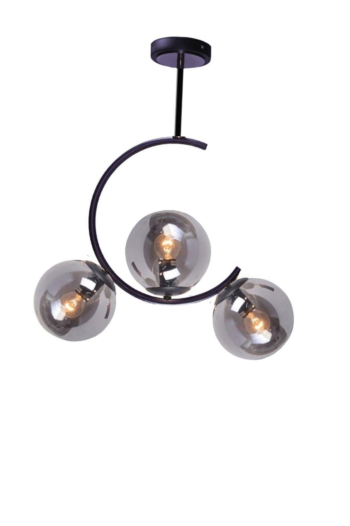 Athens Modern Black Case Smoked Closed Imported Glass Triple Chandelier - Swordslife