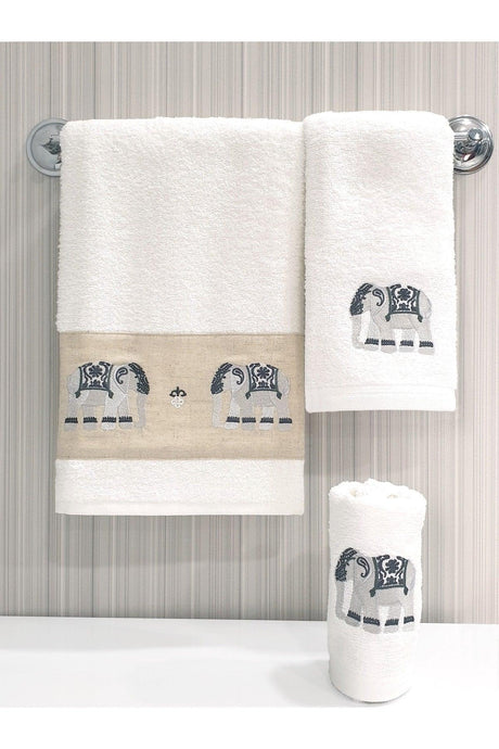 Authentic Elephant Embroidered 3-Piece Towel Set 30x50 / 40x60 / 50x90 Cm - Swordslife