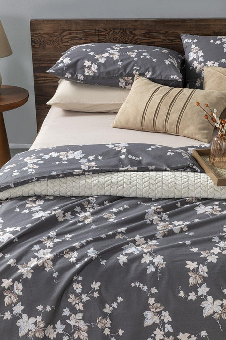 Autumn Ivy Cotton Double Duvet Cover Set 200x220 Cm Anthracite - Swordslife