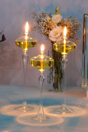 Footed Ellipse Glass Oil Lamp Set of 3 + Oil Lamp - Swordslife