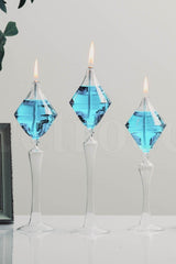 Footed Diamond Glass Oil Lamp 3' Set Oil Lamp Ice Blue - Swordslife