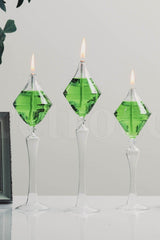 Footed Diamond Glass Oil Lamp Set of 3 Oil Green - Swordslife