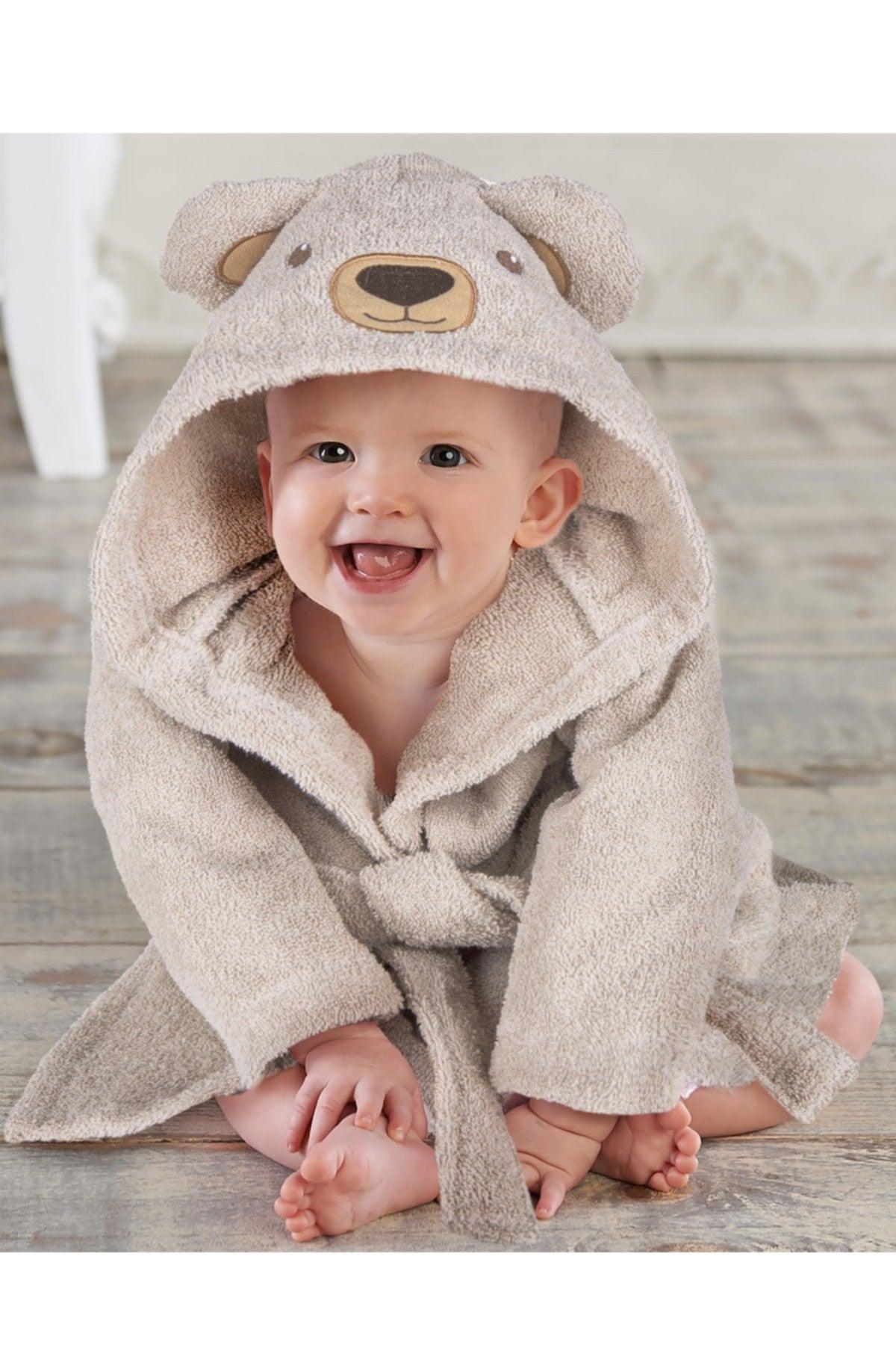 Baby Bathrobe New Born, Bear Animal Brown Towel Bathrobe, 100% Cotton, 0-12 Months, Baby Boy - Swordslife