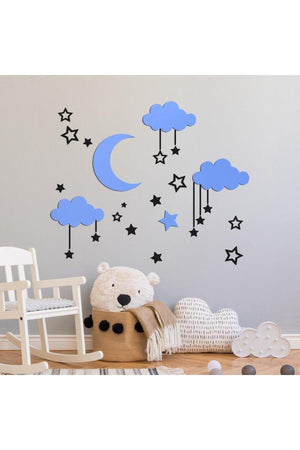 Wooden Sky Composition Wall Decor For Baby Room Blue-black - Swordslife