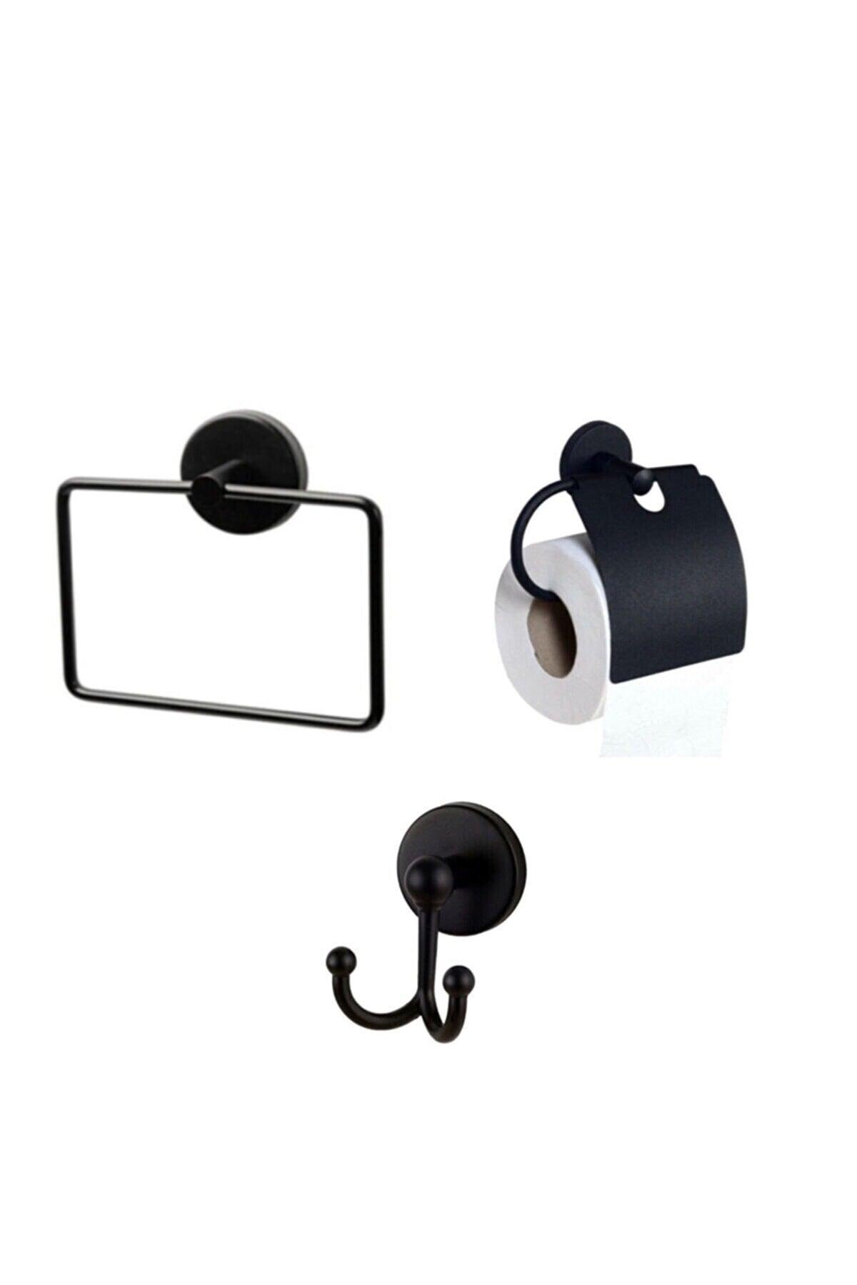 Bathroom Accessory Set Black Square Towel Holder