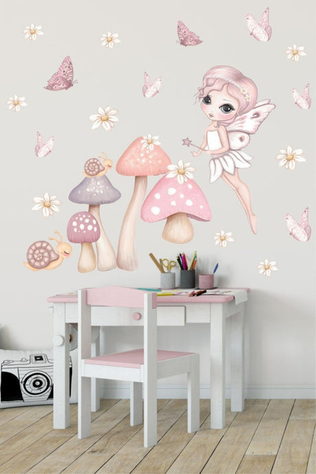 Garden Fairy Butterfly Daisy Kids Room Wall Sticker Set - Swordslife