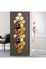 Honeycomb Gold Decorative Hexagonal 12x Ornamental Acrylic Mirror 7,5x8,5cm Entrance Wall Plexiglass with Adhesive Tape - Swordslife