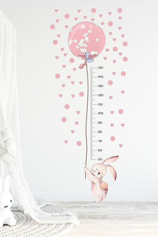 Bunny With Balloons 120 Pieces Hearts And Polka Dots Height Meter Mega Wall Sticker Set - Swordslife