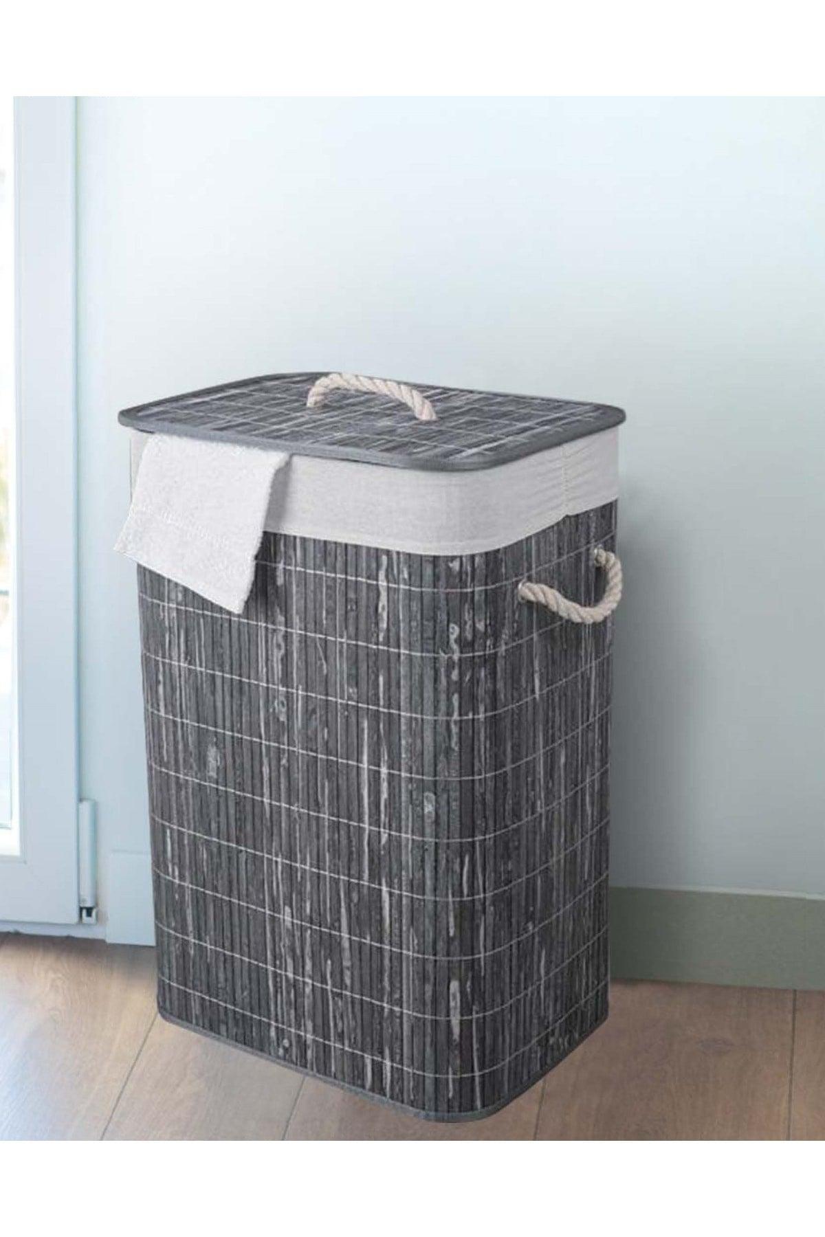 Bamboo Folding Laundry Basket Gray - Swordslife