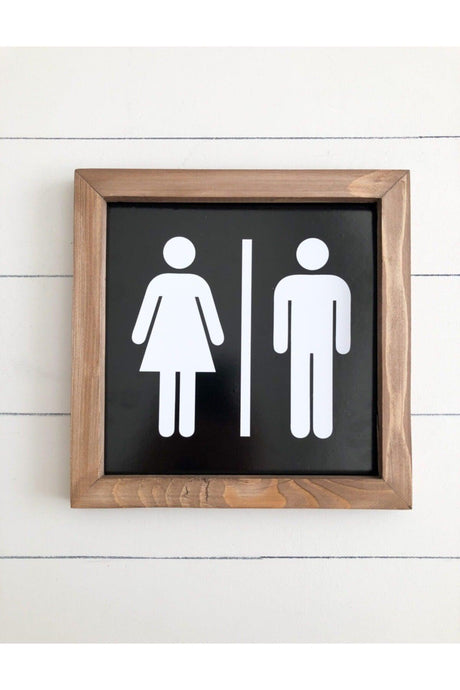 Bathroom Man/woman Symbol Black Floor Wooden Frame - Swordslife