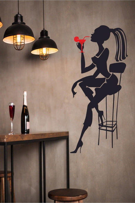 Bar Stool And Woman Silhouette Decorative Decorative Wall Sticker - Wall Decor - Wall Ornament - Swordslife
