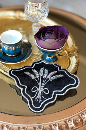 Başak Cocktail Napkin Set of 6 for Presentation Velvet Black-silver (Copper) - Swordslife