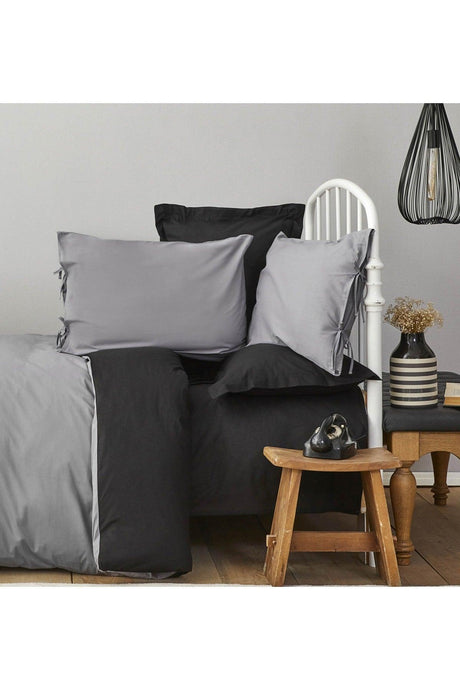 Basic Black Dark Gray 100% Cotton Double Sided Double Duvet Cover Set - Swordslife