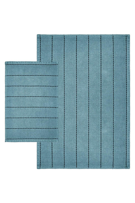 Basic Stripe Natural Cotton 2 Piece Bathroom Rug Set - Swordslife