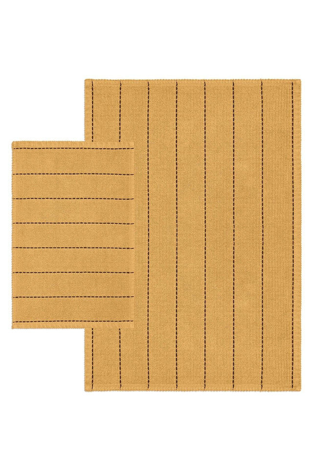 Basic Stripe Natural Cotton Bathroom Rug Set