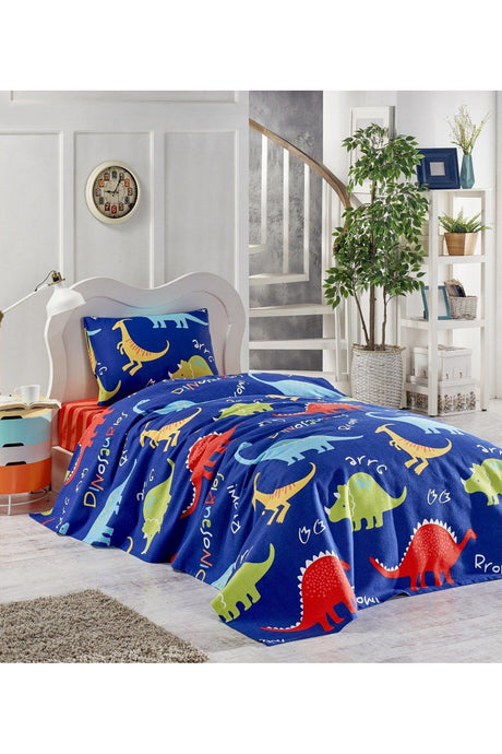 Printed Pique Set Single Dinosaur Blue - Swordslife