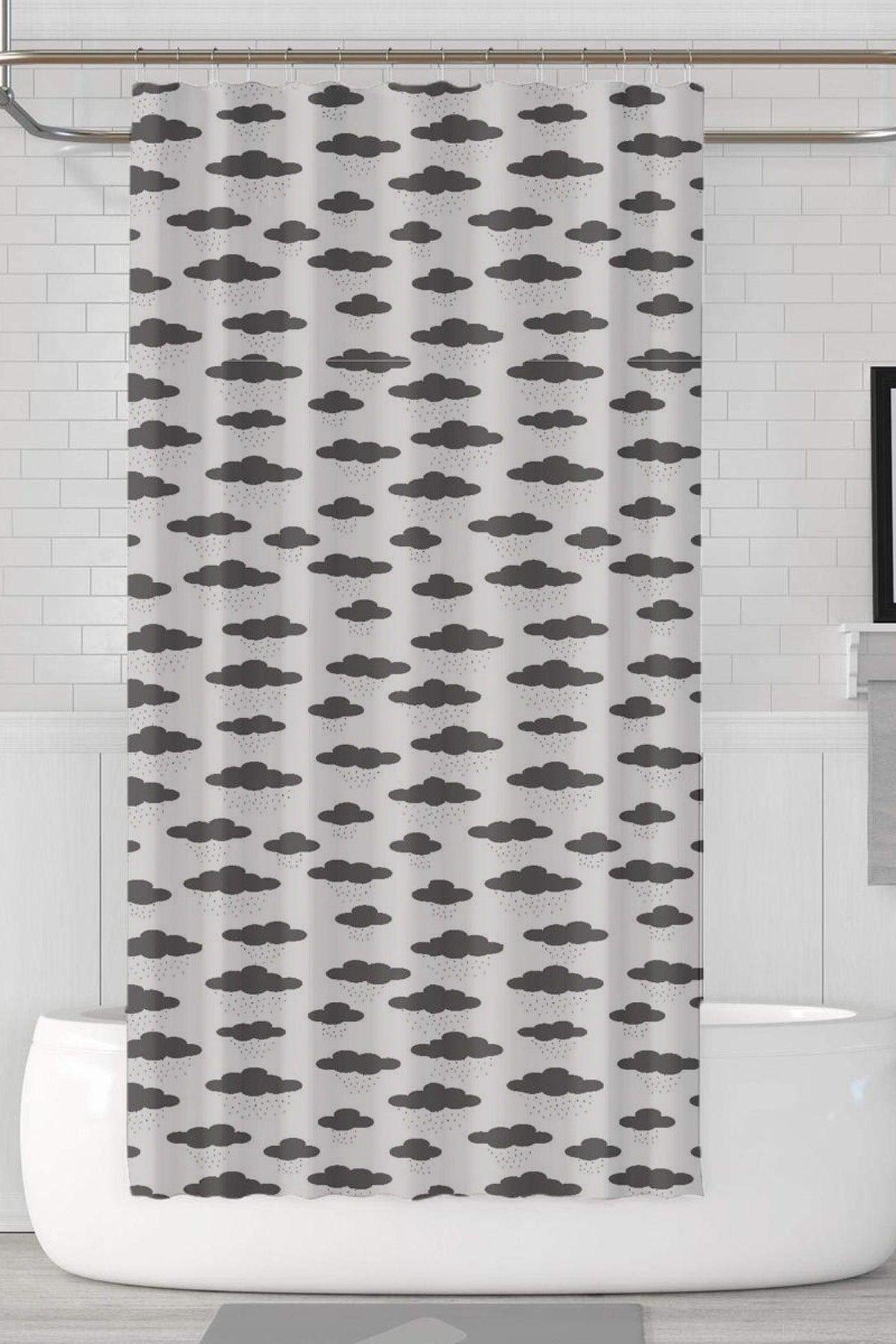 Bathroom Shower Curtain Black White Cloud 12 Rings Gift - Swordslife