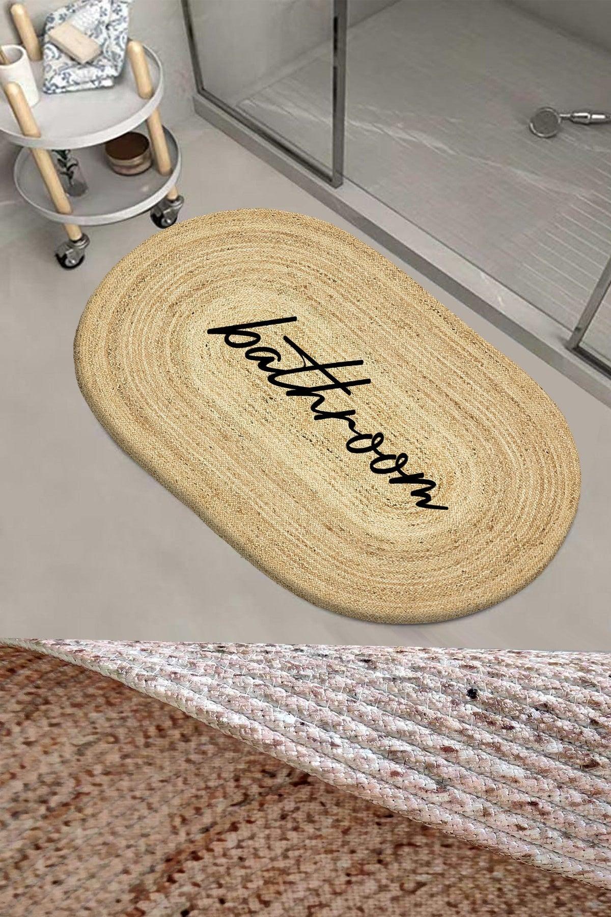 Bath Written Patterned Rope Straw Jute Knitted Oval Bath Rug Toilet Seat Shower Mat - Swordslife