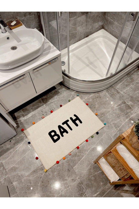 Bath Written Pompom Bath Mat 90×57 - Swordslife