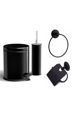 Bathroom Accessory Set 5 Liter Set 5 Liter Pedal Dustbin Wc Brush Black - Swordslife