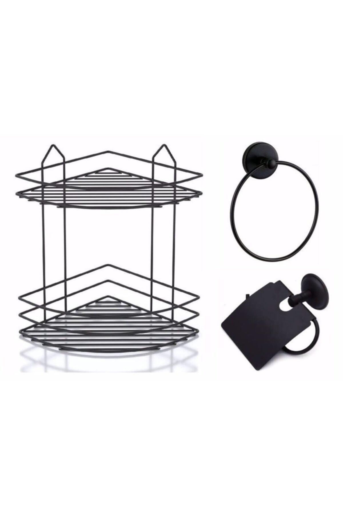 Bathroom Accessory Set of 3 Black