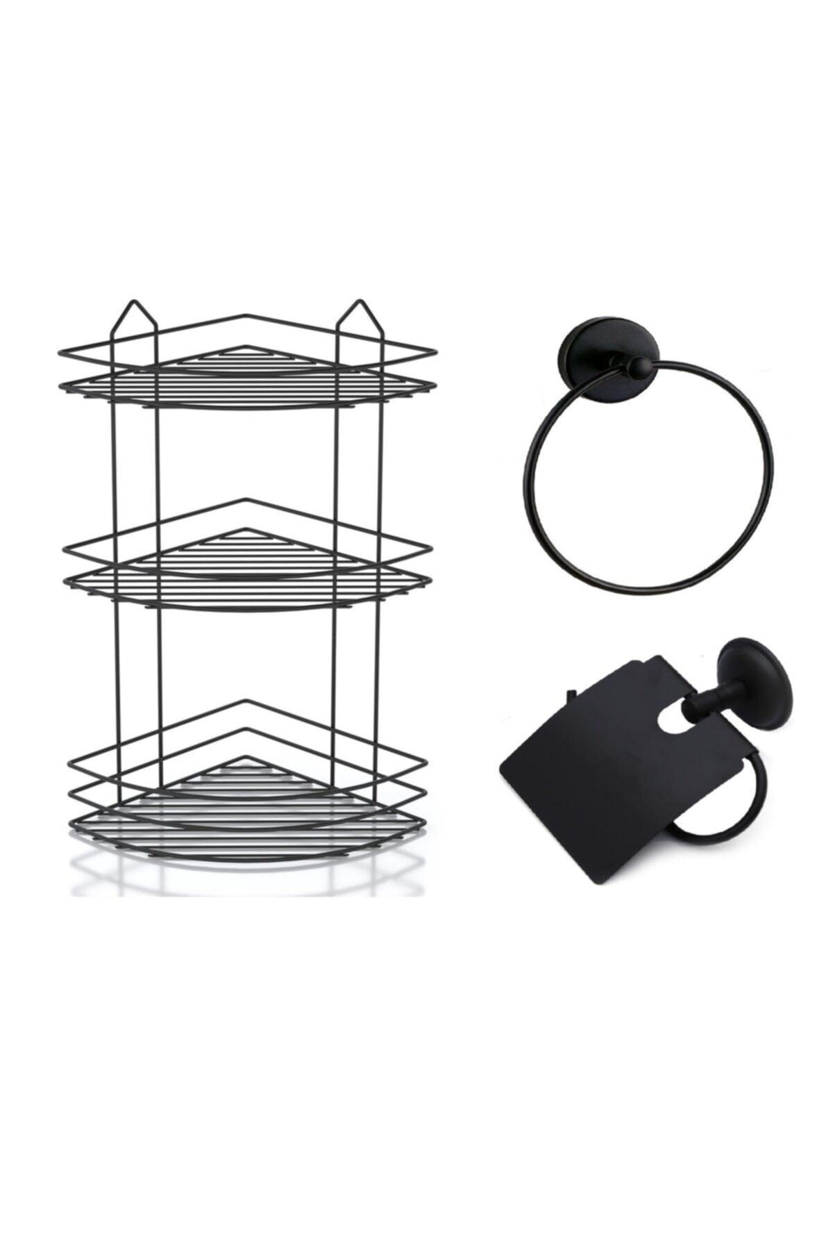 Bathroom Accessory Set of 3 Black