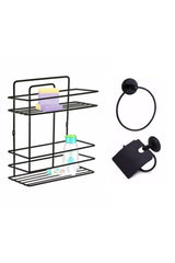 Bathroom Accessory Set 3 Pieces Black , Lifetime Stainless Straight Bathroom Shelf Shampoo Holder Black Tş -02 - Swordslife