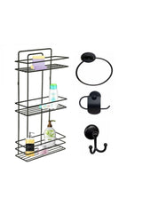 Bathroom Accessory Set of 4 Black , Lifetime Stainless Corner Shower Shelf Shampoo Holder Black Tş-03 - Swordslife