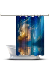 Bathroom Shower Curtain Design Decor Crescent Stars Sea Blue Cloud Digital Printed Width 175 Cm - Swordslife