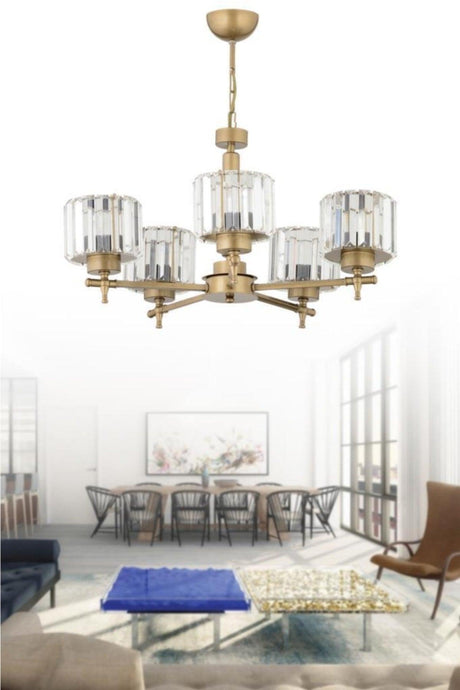 Defne 5 Arm Tumbled Y-10 Stone Chandelier - Swordslife