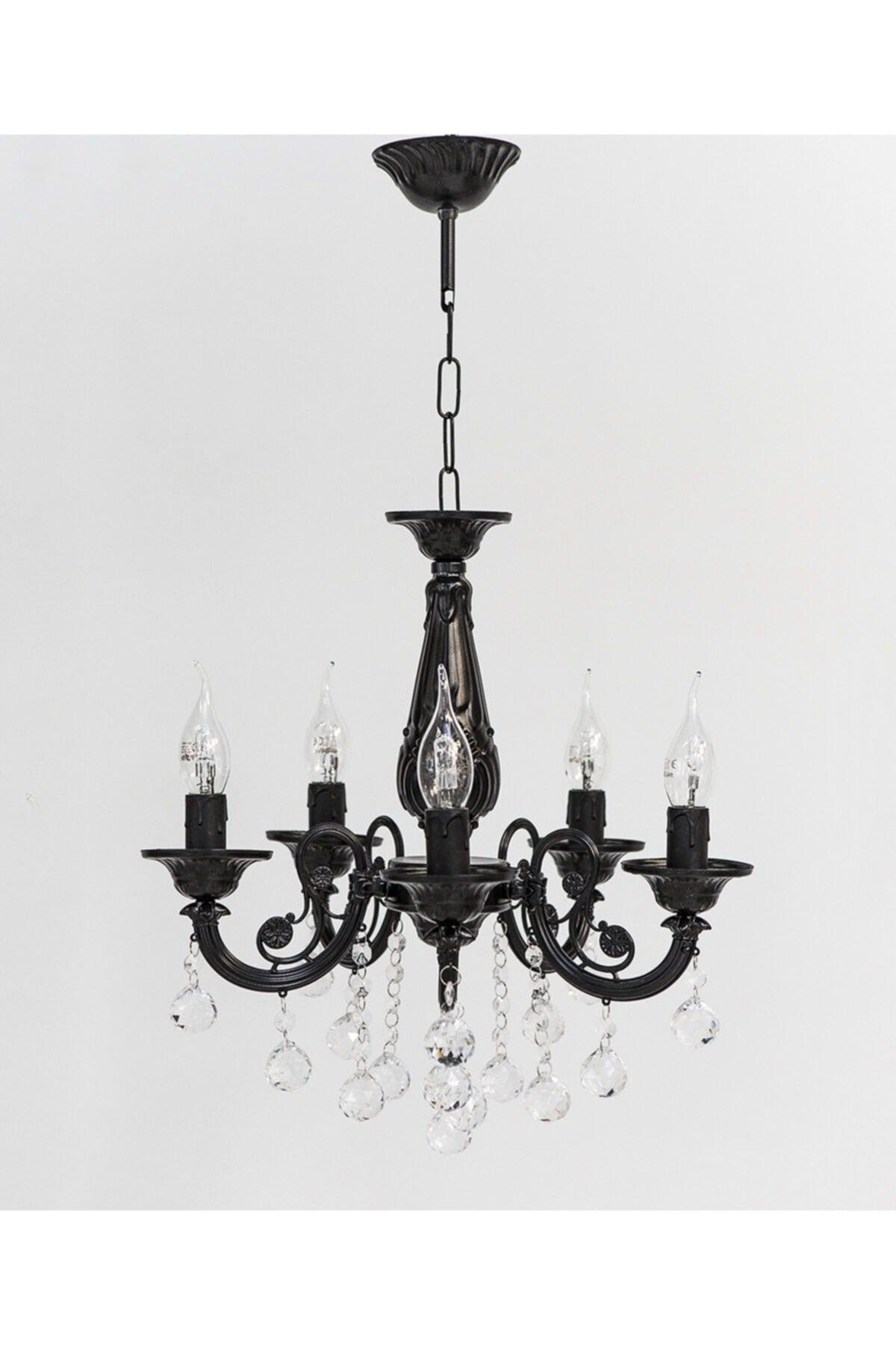 Defne 5 Arm Cast Black Stone Chandelier - Swordslife