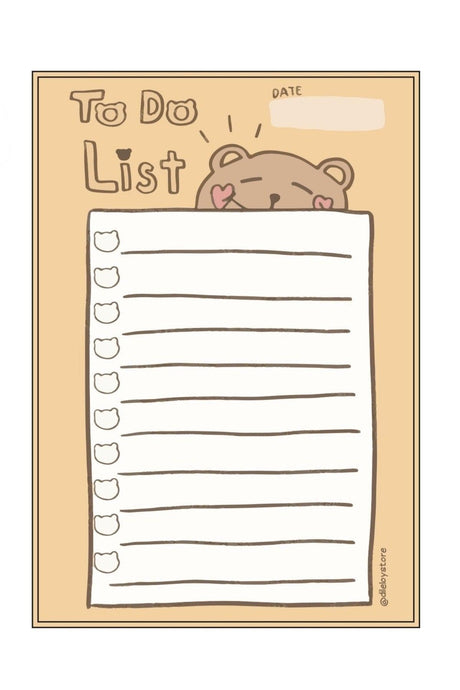 Bear Pattern Brown To Do List Notebook |