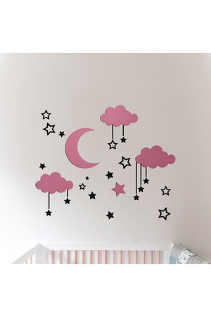 Wooden Sky Composition Wall Decor For Baby Room Pink-black - Swordslife