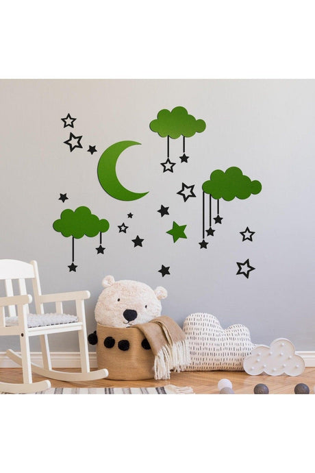 Wooden Sky Composition Wall Decor For Baby Room Green-black - Swordslife